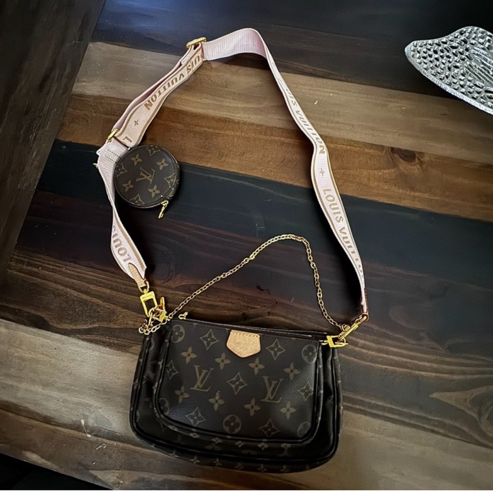 Louis Vuitton Brown Monogram Crossbody Bag with Gold Accents
